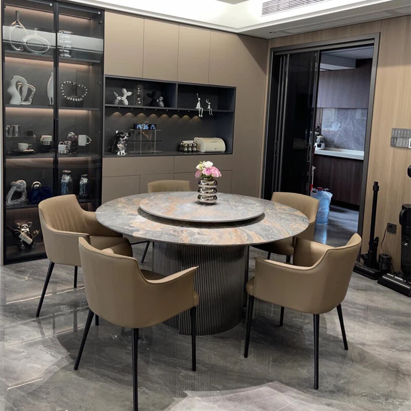 进口奢石餐桌意式天然大理石高端别墅豪宅大户型圆形餐