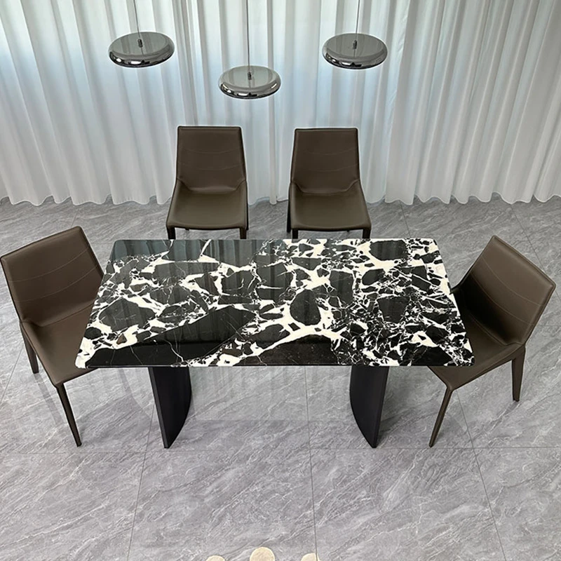 法国进口香榭丽黑奢石餐桌意式极简方形拿破仑黑天然大理石餐桌