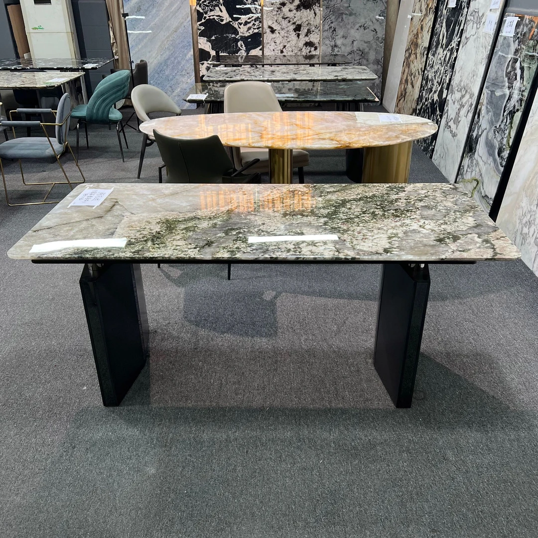 绿钻潘多拉奢石餐桌意式极简饭桌现代简约设计师阿凡达大理石圆桌