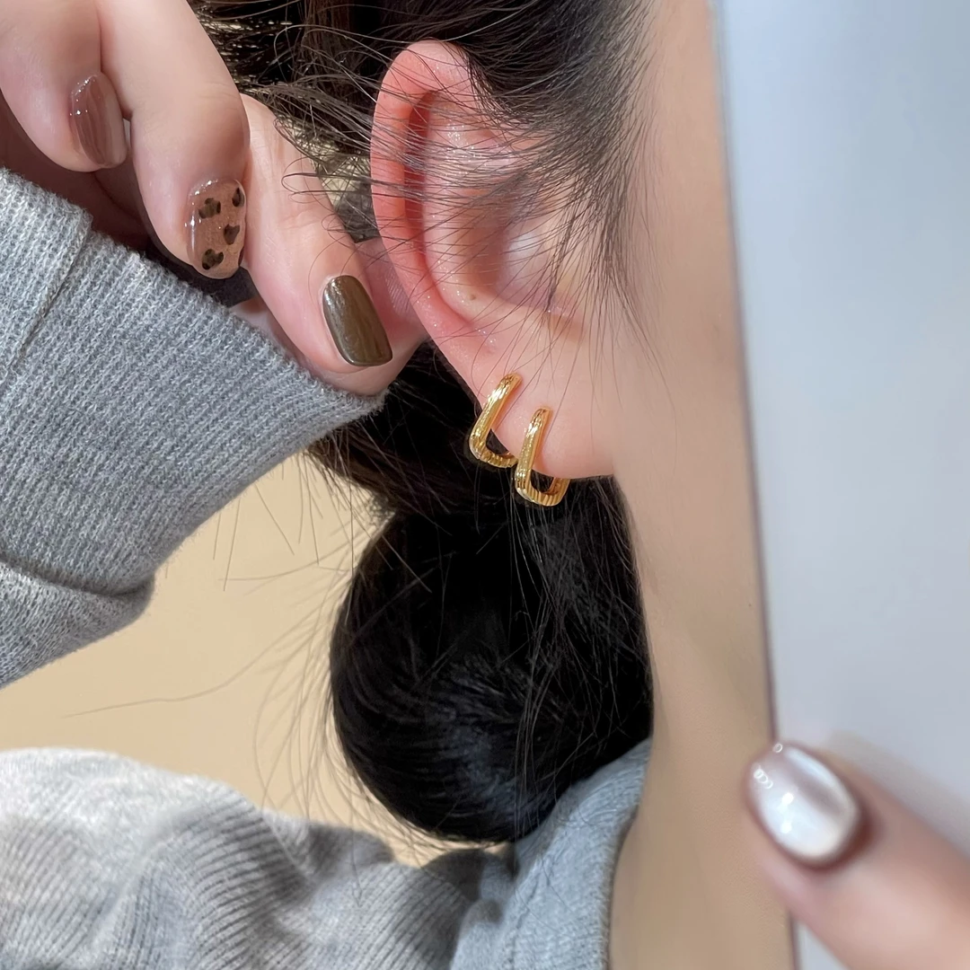 W164金色方形耳扣四件套百搭雅丹风