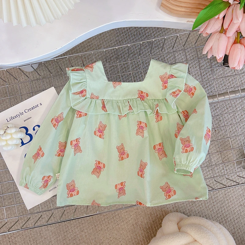 儿童新款纯棉女童衬衣衬衫春秋长袖宝宝娃娃衫洋气韩版欧若风童装