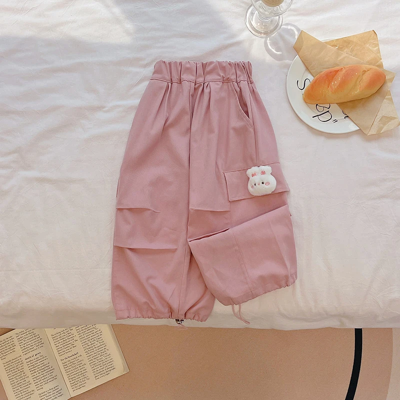 女童纯棉休闲运动裤秋季新款外穿卡通裤子女宝纯色欧若风童装