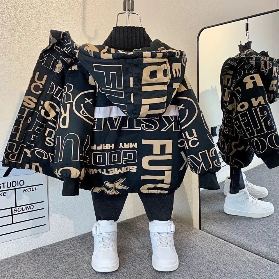 男童冬款外套洋气宝宝中大童保暖韩版女童时髦休闲简约时尚棉服