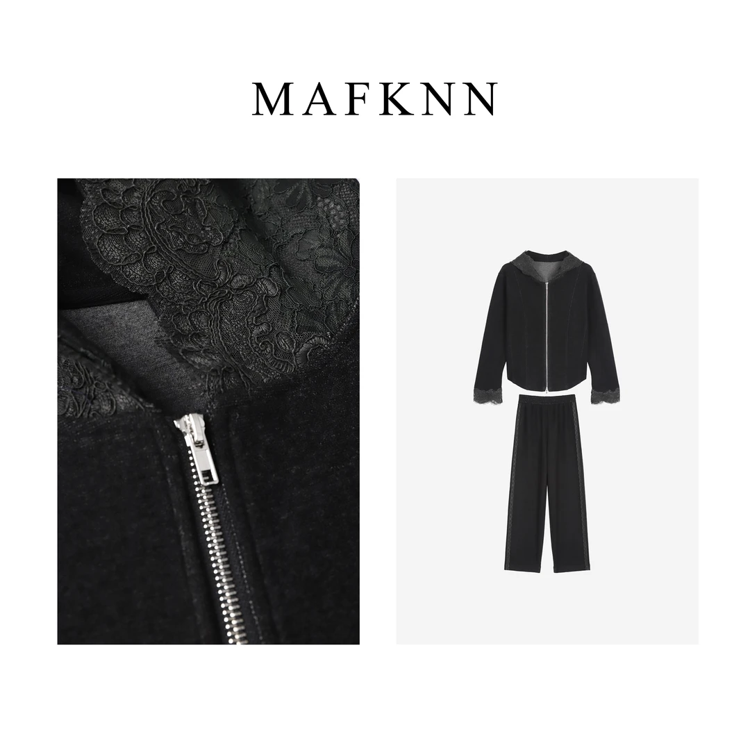 MAFKNN/玛肯时尚休闲简约纯色百搭秋冬上衣+裤子套装MK10998