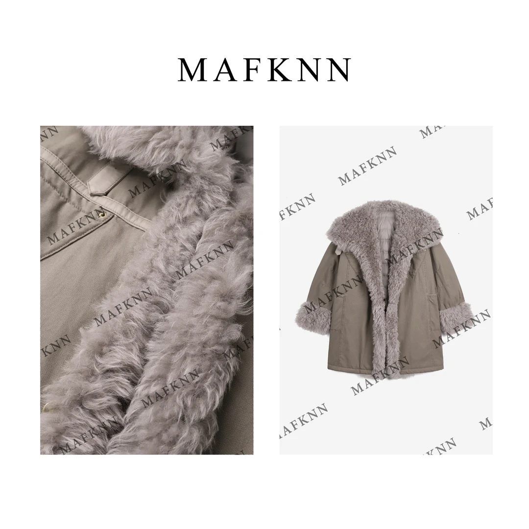 MAFKNN/玛肯时尚休闲简约纯色百搭翻领冬季派克羽绒服MK11435