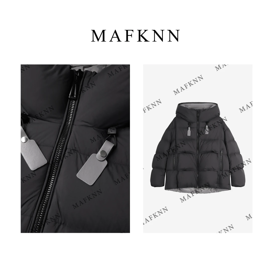 MAFKNN/玛肯时尚休闲简约纯色百搭冬季带帽拉链羽绒服MK11508