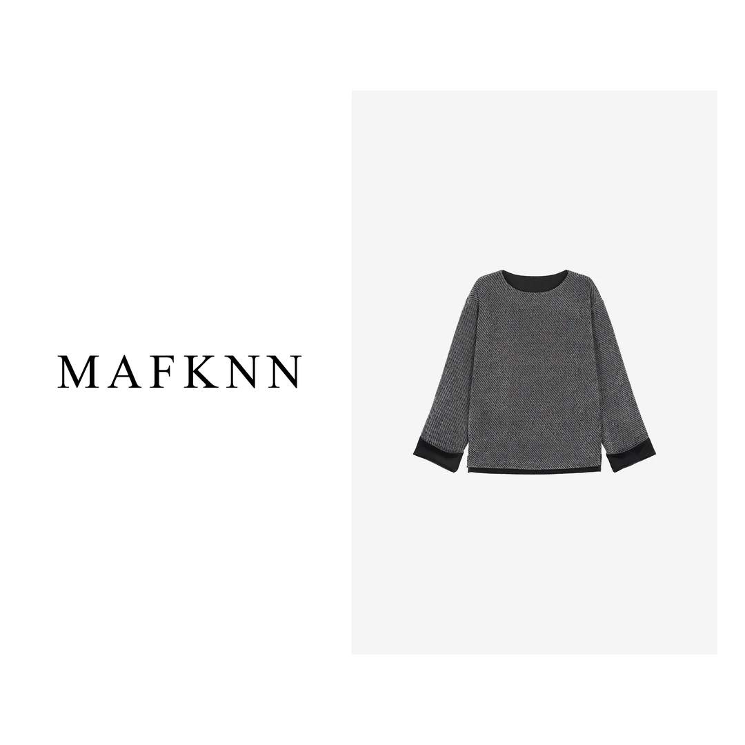 MAFKNN/玛肯时尚休闲简约圆领纯色百搭女士卫衣MK10872