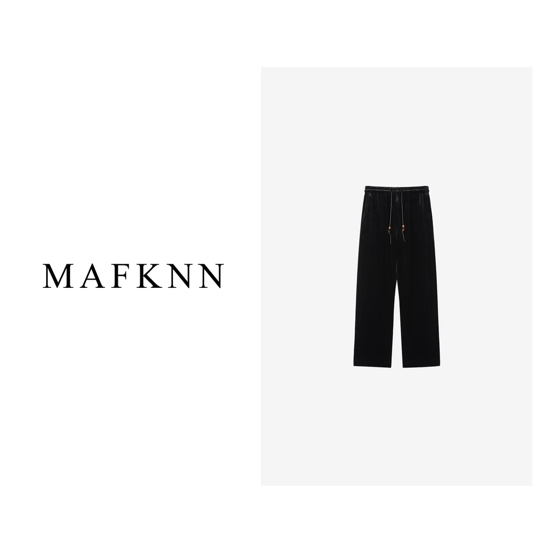 MAFKNN/玛肯时尚休闲简约纯色松紧腰系带休闲丝绒裤MK10730
