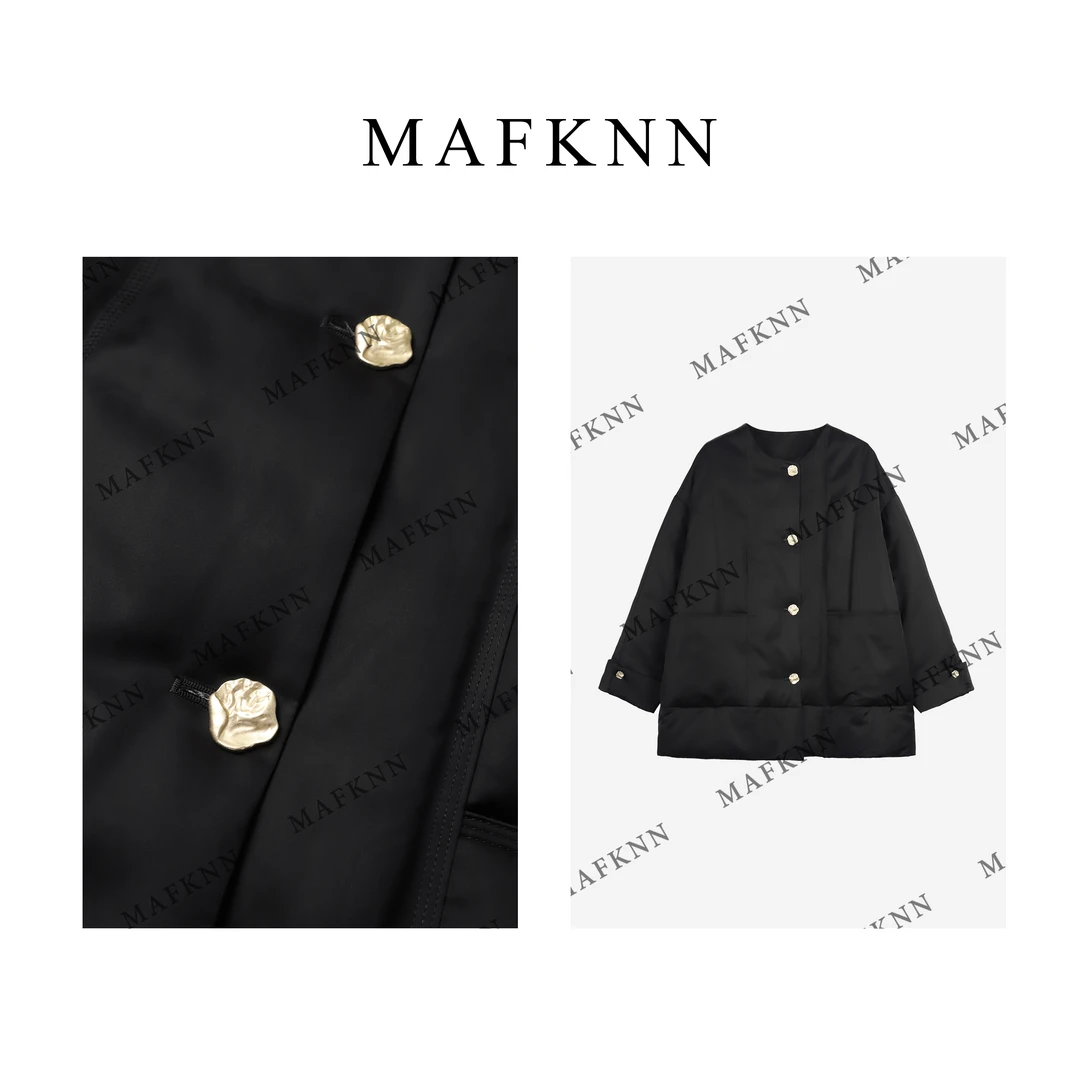 MAFKNN/玛肯时尚休闲简约纯色百搭圆领纽扣白鹅绒羽绒服MK11281