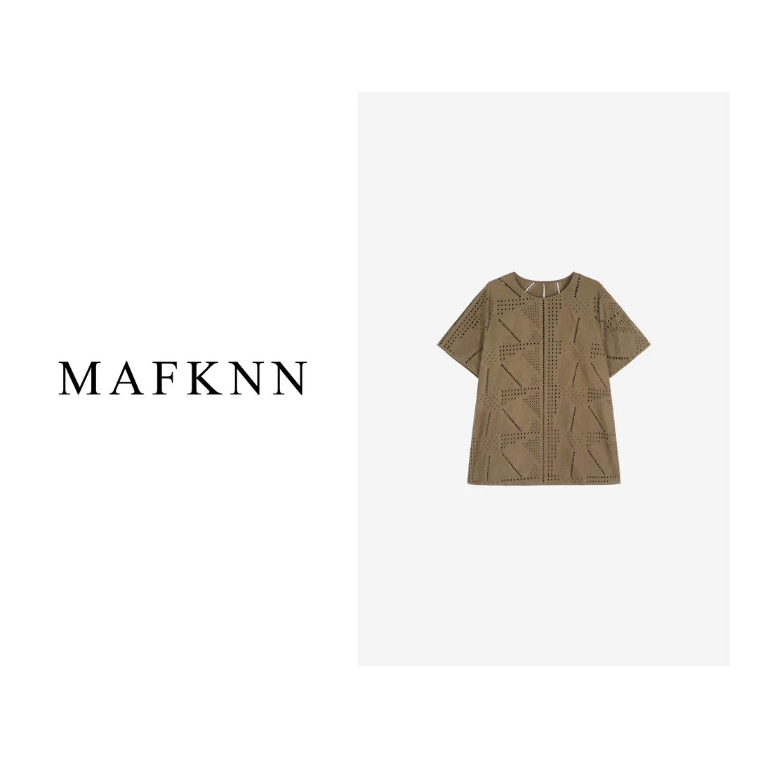 MAFKNN/玛肯时尚休闲百搭圆领镂空纯色夏季小衫MK10332