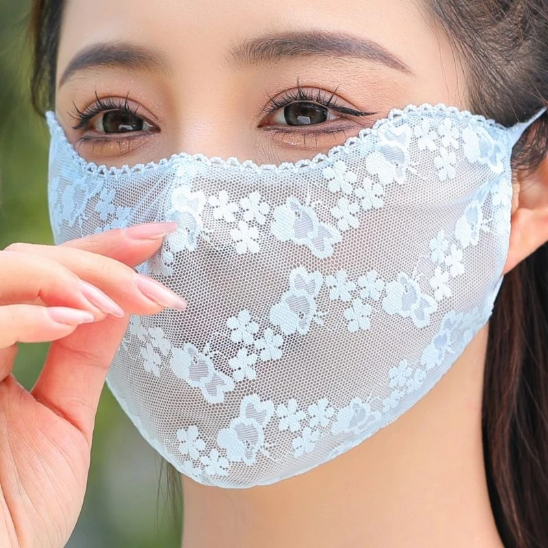 冰丝防晒口罩女士夏季3d立体时尚蕾丝轻薄透气全脸护眼角遮阳面罩