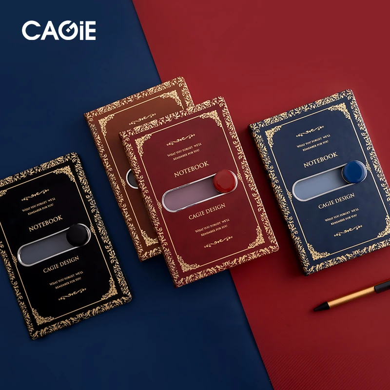 CAGIE/卡杰黑科技磁吸本子复古左右本简约日记本烫金创意商务黑色