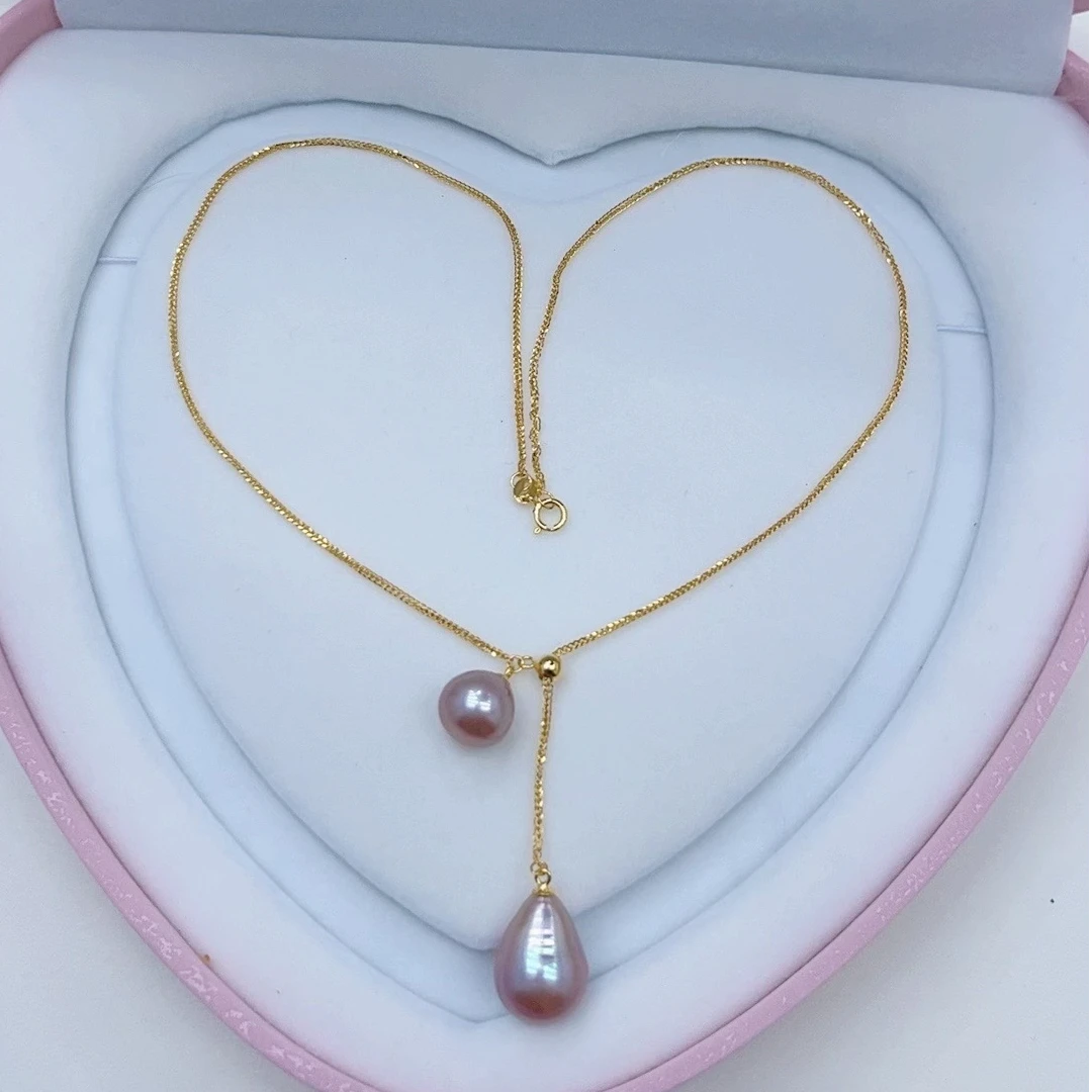 紫色天然淡水珍珠双子星巴洛克S925银金色项链气质轻奢时尚百搭