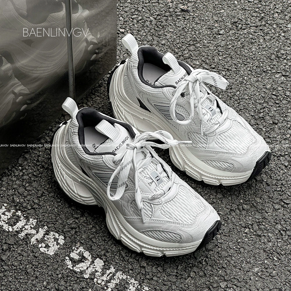 巴恩斯2024秋季爆款潮流时尚百搭流行网面厚底增高休闲低帮老爹鞋