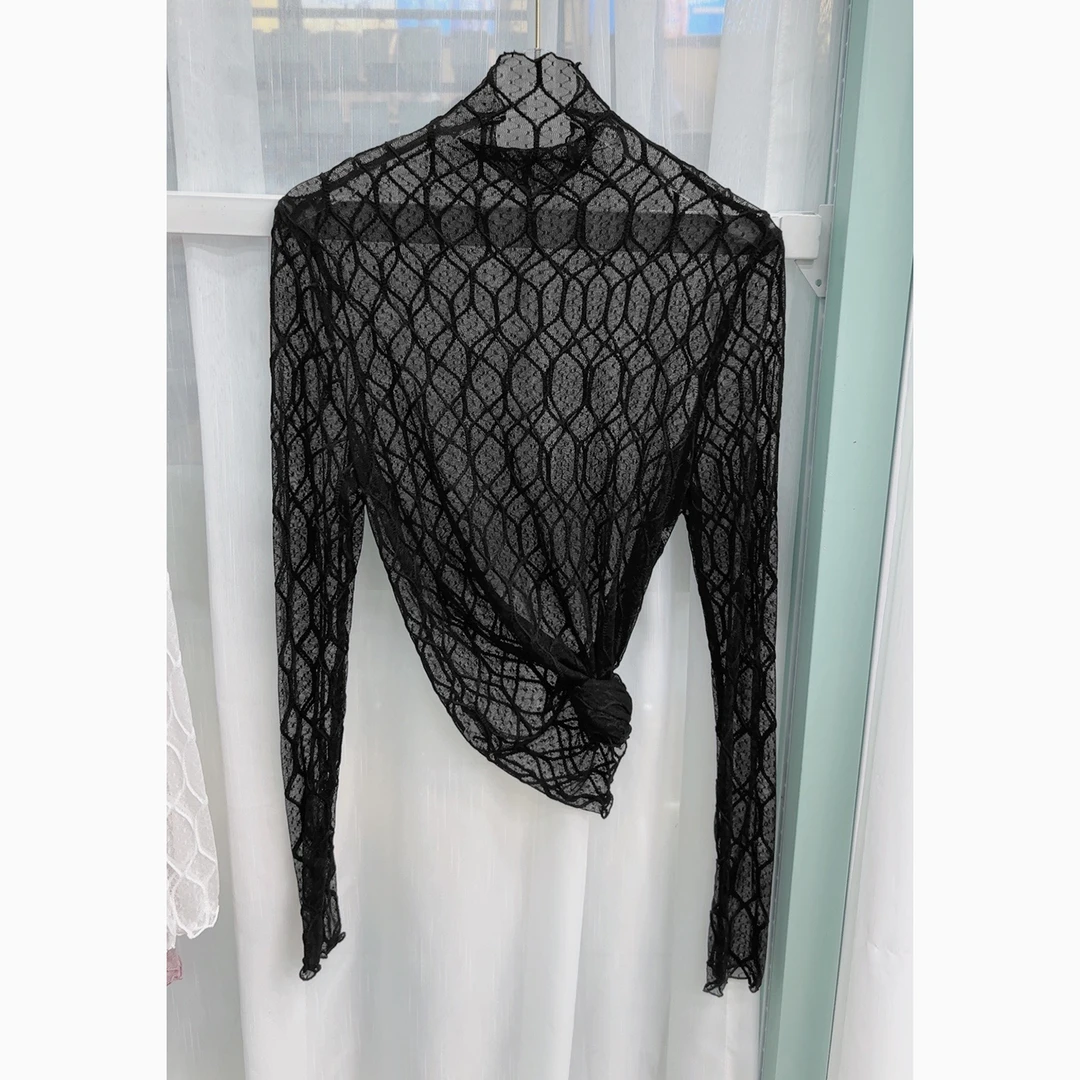 2024新款！女士长袖半高领水波纹蕾丝打底衫G708