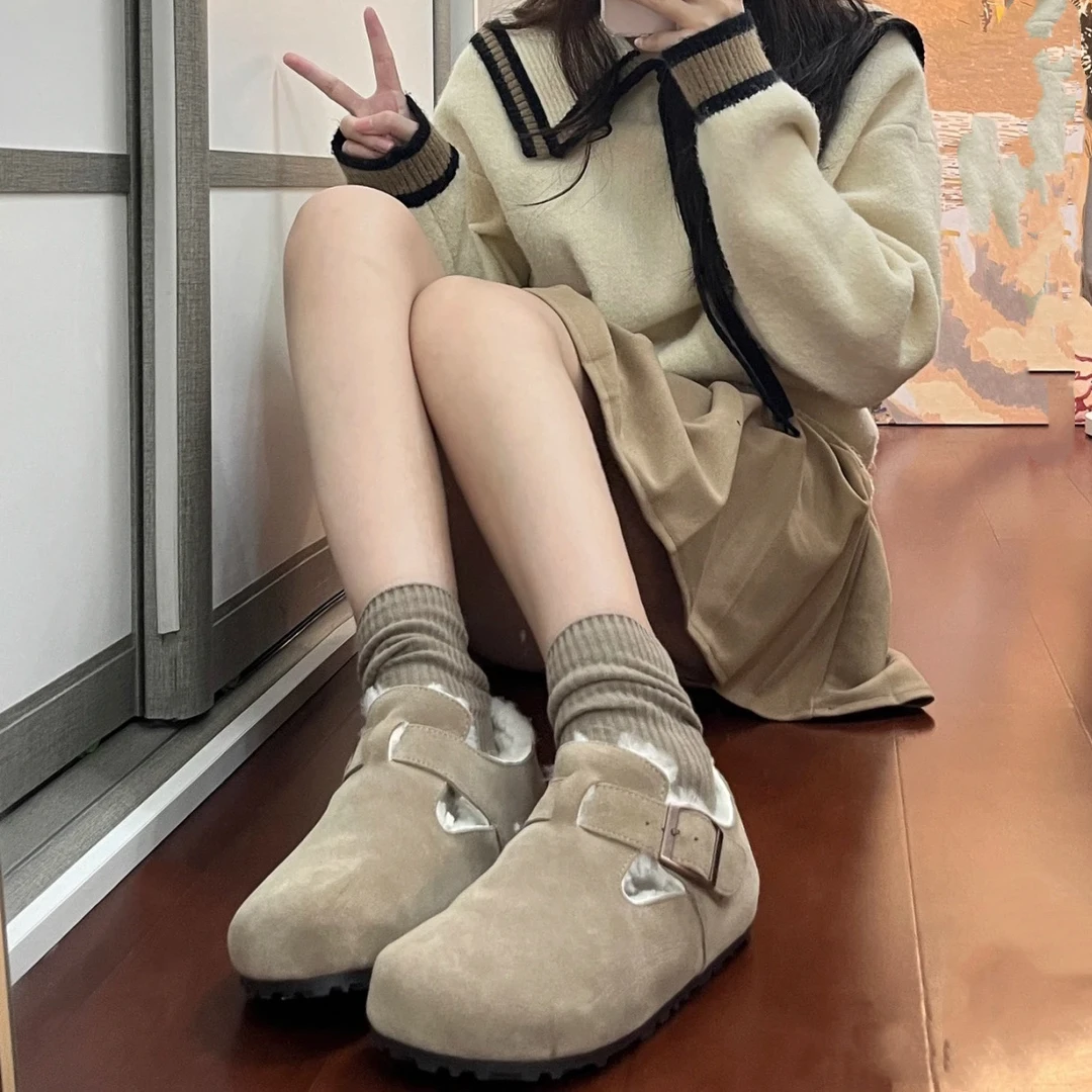 【桑坡兄弟】女款加毛勃肯鞋圆头勃肯鞋0706女款秋冬款保暖休闲