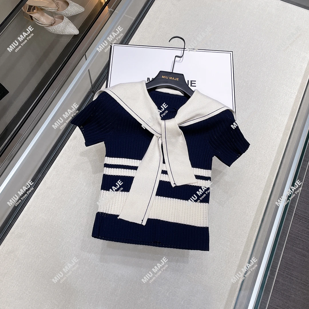 【安妮老板】MIUMEM海军风短袖针织背心上衣简约时尚百搭DY4432