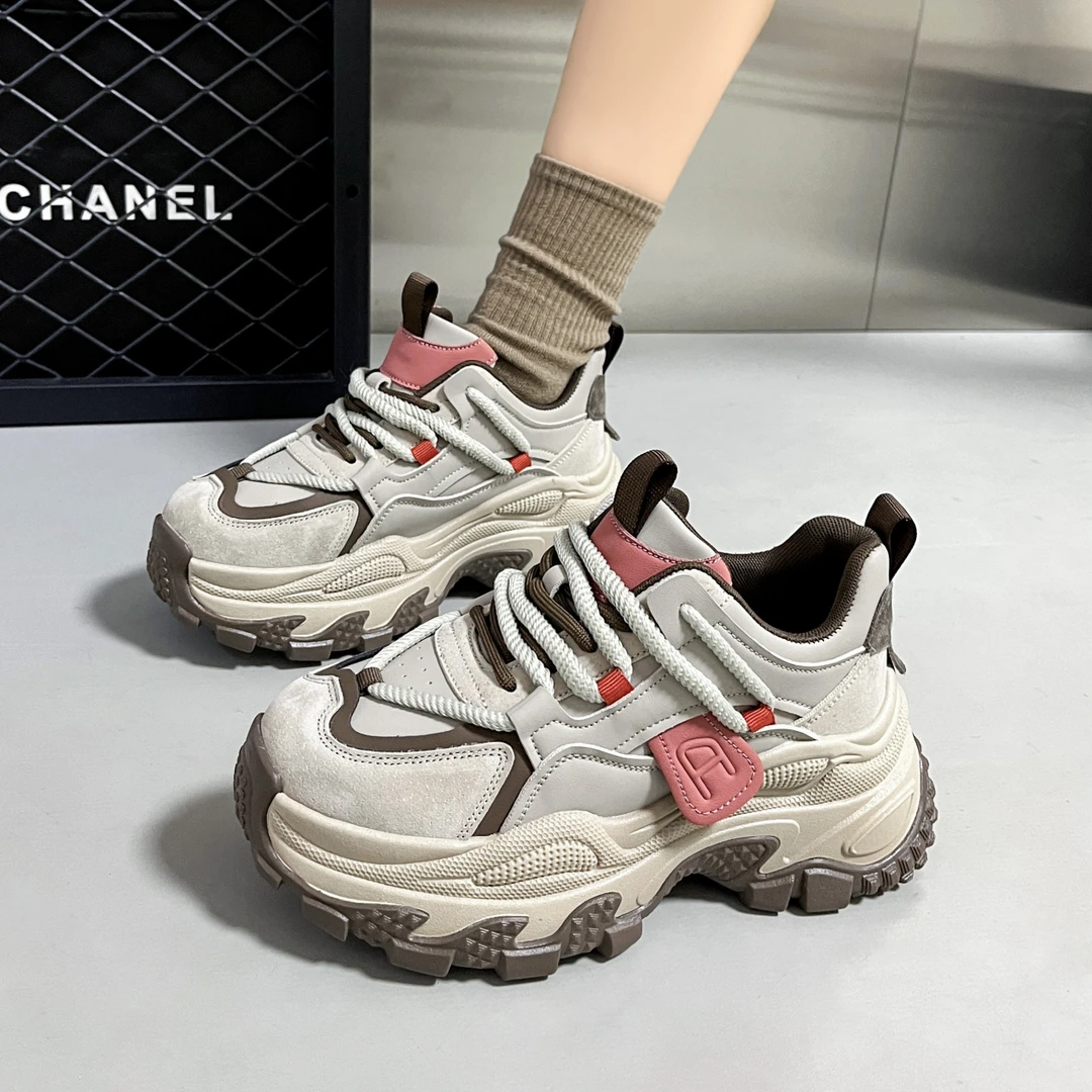 女鞋运动鞋网红时尚百搭休闲鞋厚底秋冬真皮老爹鞋女ins潮流98161