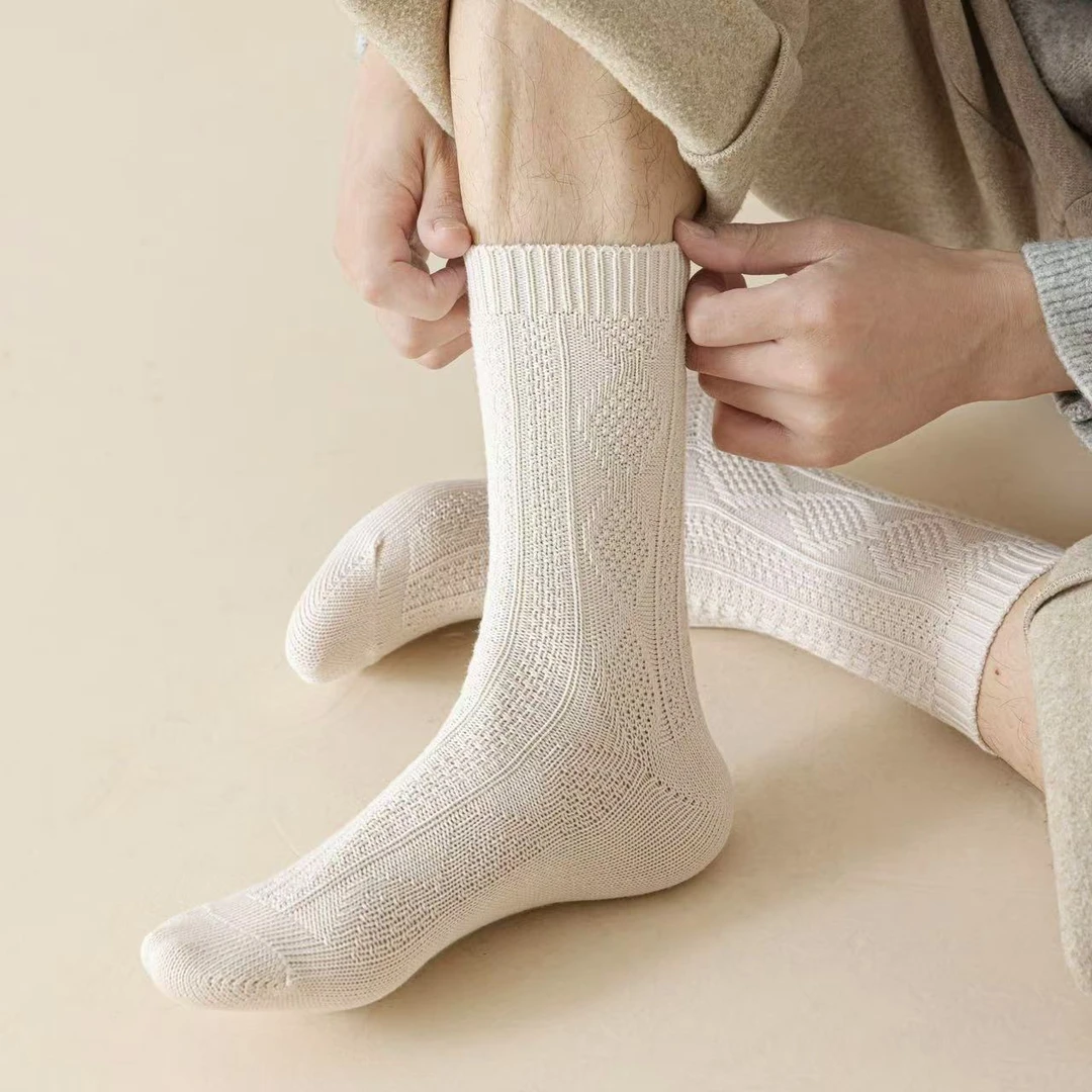 YLZRainbow老钱风轻熟男士针织纯色中筒双针吸汗透气防臭绅装棉袜