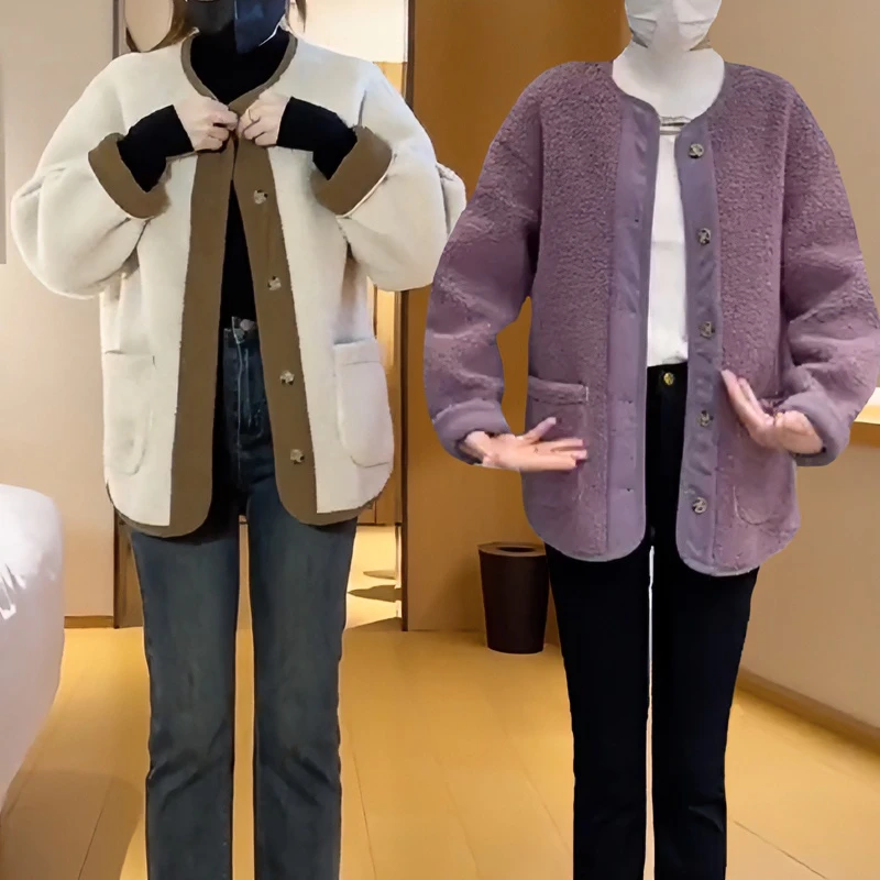 韩版羊羔毛外套女20923秋冬季皮毛一体保暖百搭加厚长袖休闲上衣