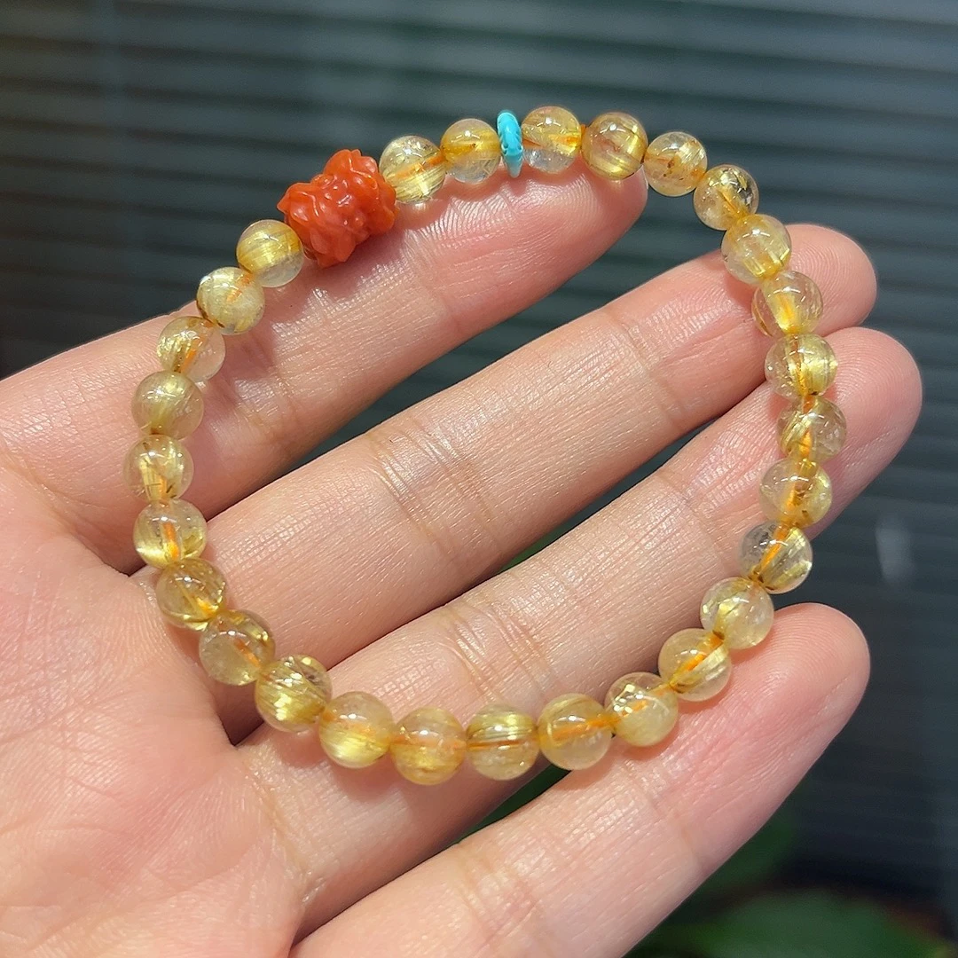 金发晶6mm并蒂莲手串（多样性发货）