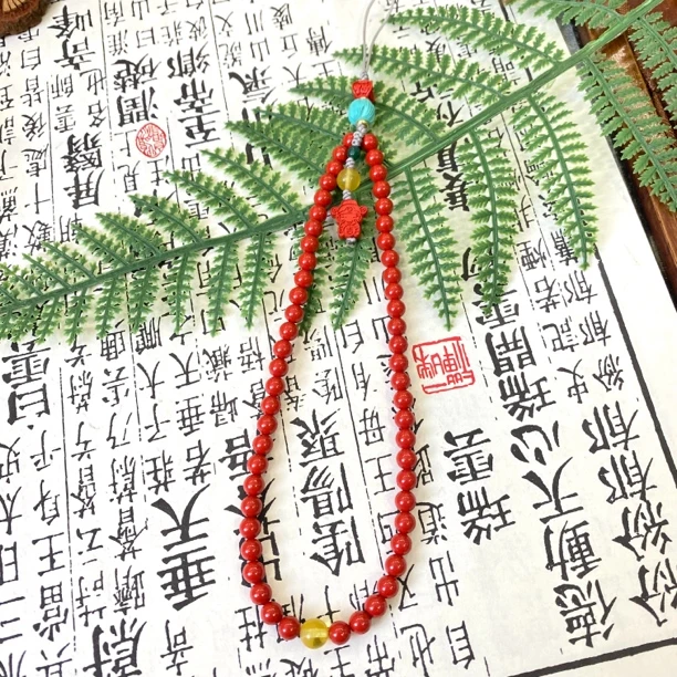 天然辰砂朱砂财神手机挂链5mm保真朱砂挂链