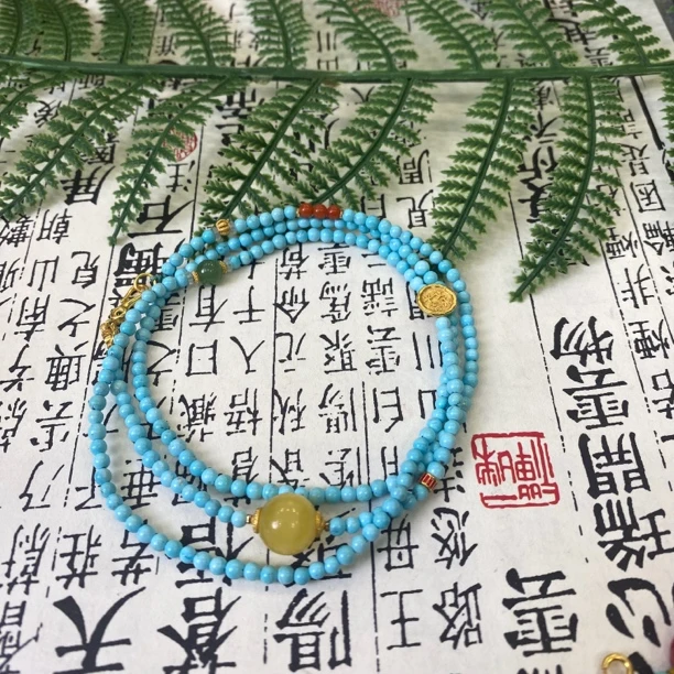 链子925银珐琅 百搭款小米珠平安喜乐挂链