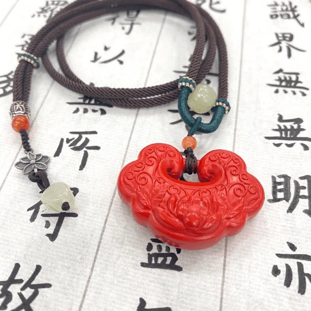 天然辰砂朱砂新款如意锁吊坠