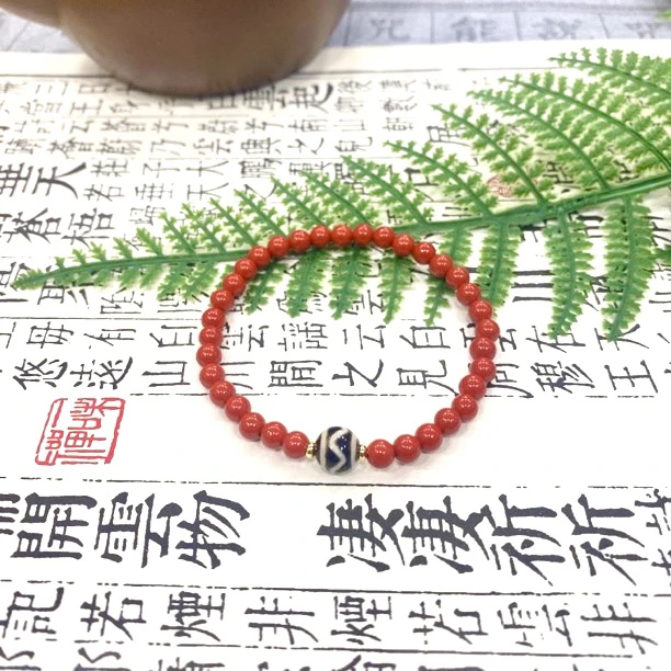 天然辰砂朱砂5mm女士手串