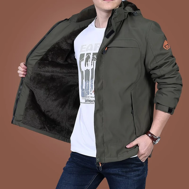冬季男装户外宽松加绒上衣冲锋衣男士加绒外套防风秋冬冬季休闲春