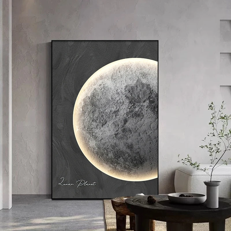 黑白简约月球客厅装饰画轻奢挂画装饰画玄关装饰画高级感大气壁画