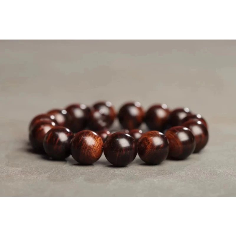 海南黄花梨15MM15颗手串男女款老料紫油梨虎皮纹单圈高端佛珠手链