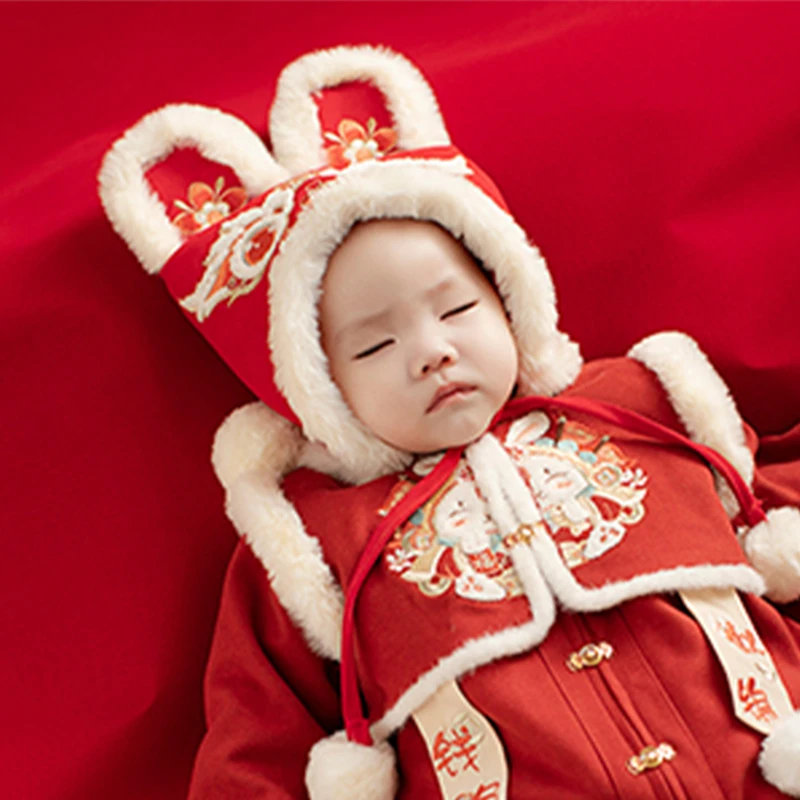 【虎头帽】虎头帽婴儿中国风宝宝帽子冬刺绣过新年喜庆儿童加厚防风