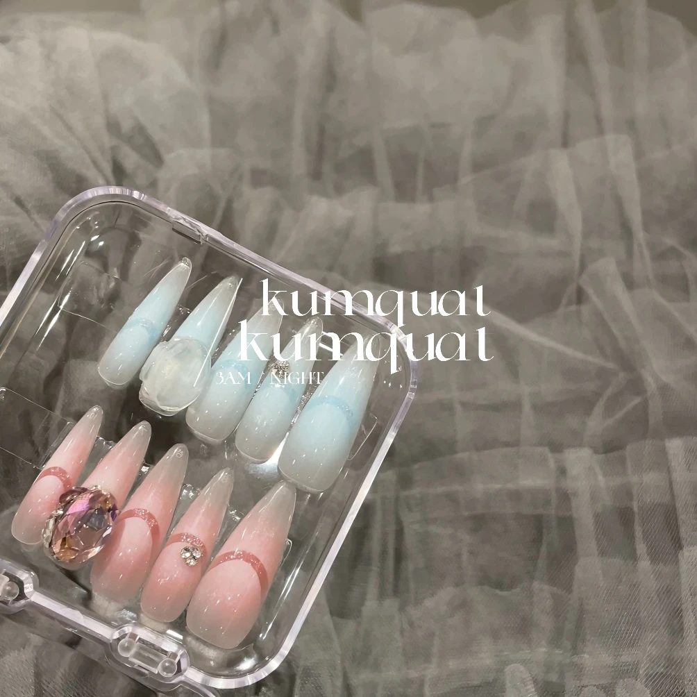 —Nail「红蓝CP」/喷枪镂空法式/纯手工穿戴甲 可拆卸