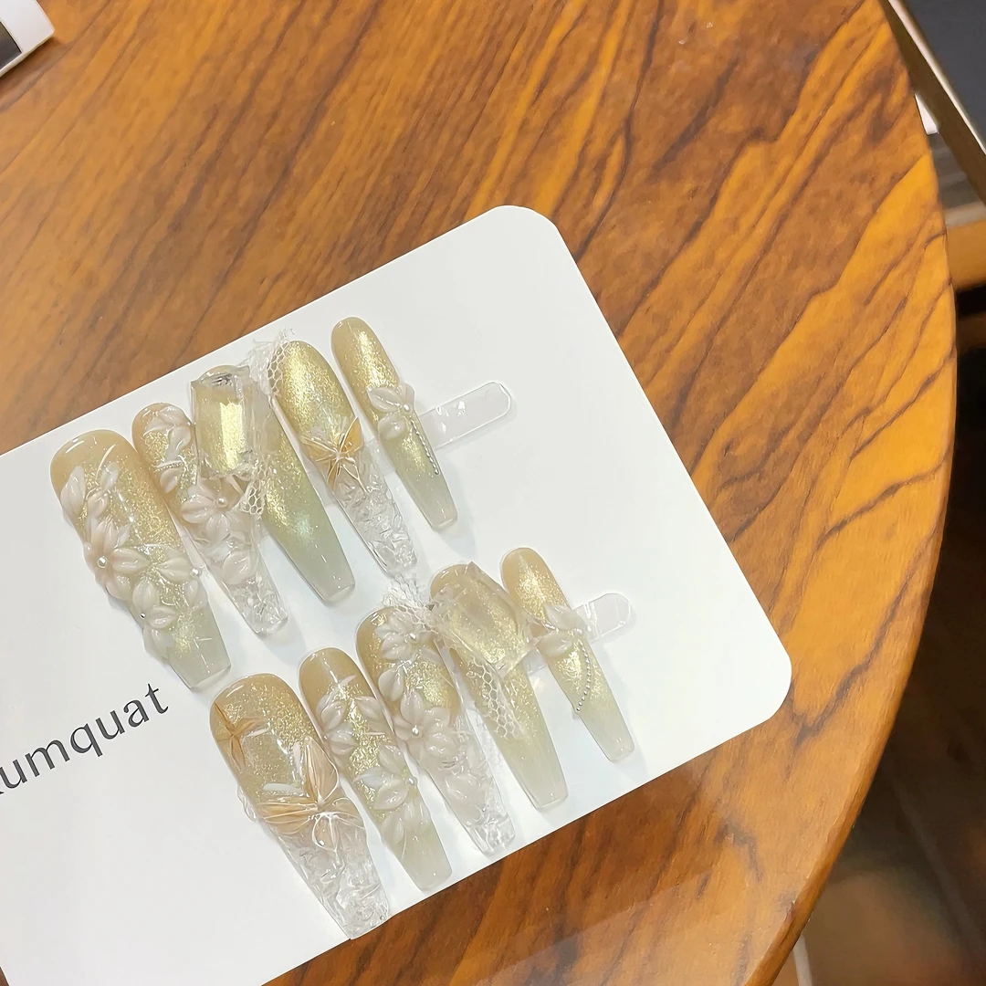 —Nail「  梨花姬-纯手绘雕花暖色显白高级纯手工穿戴甲 可拆卸