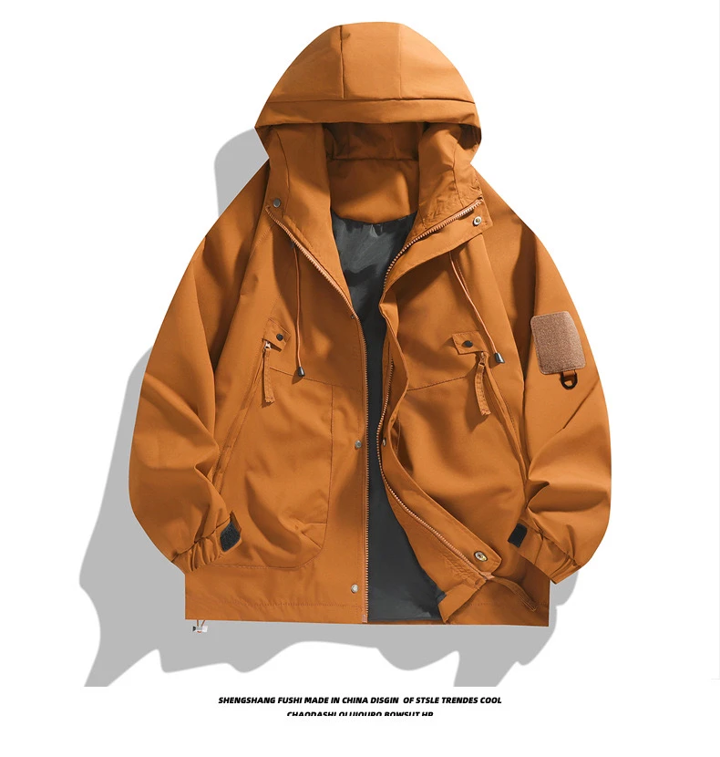外套男秋季男士工装夹克时尚休闲男装宽松连帽潮牌机能秋装上衣服
