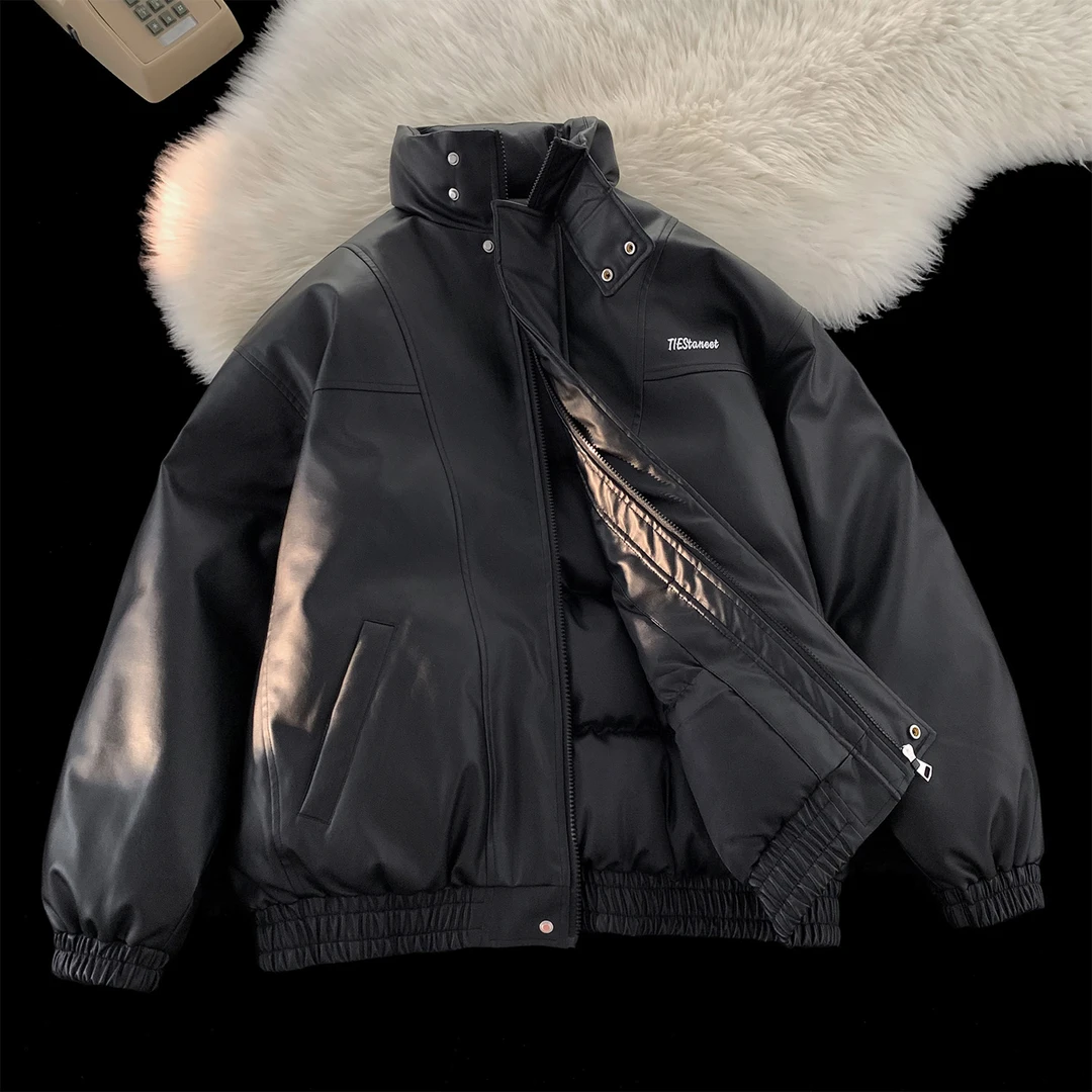 冬季韩版棉衣男士PU皮衣外套加厚机车外套情侣ins棒球棉服潮牌