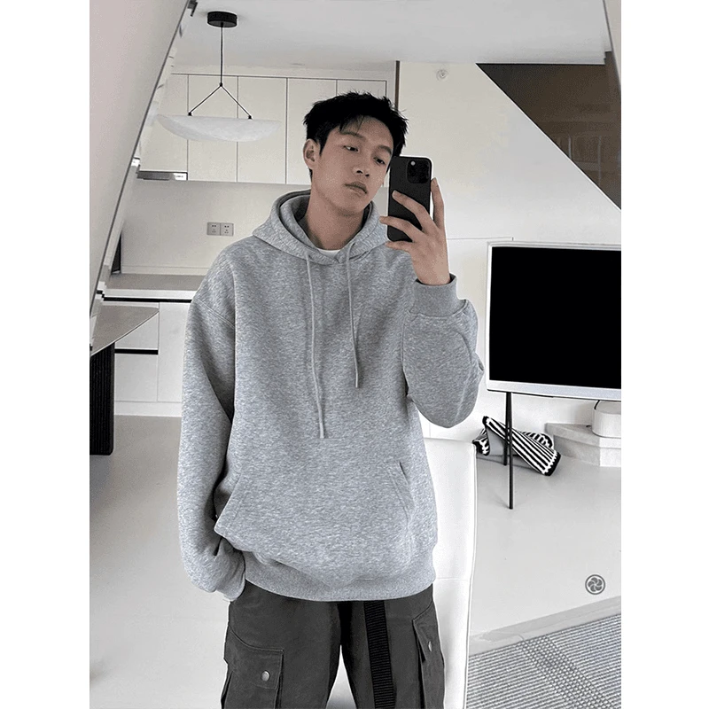 cleanfit浅灰色卫衣男款春秋季潮牌重磅美式百搭重磅硬挺连帽外套