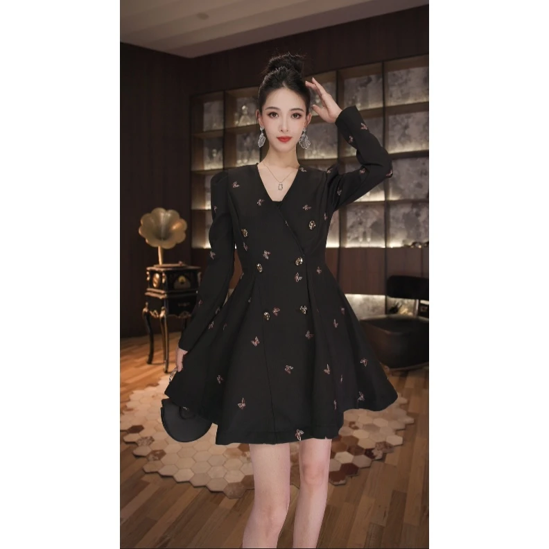 七爷定制 国内设计师品牌 时尚显瘦法式性感气质名媛连衣裙21512