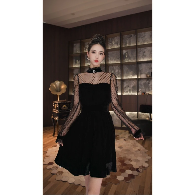 七爷定制 国内设计师品牌 时尚显瘦法式性感气质名媛连衣裙21445