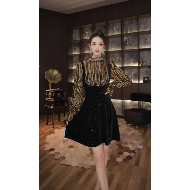 七爷定制 国内设计师品牌 时尚显瘦法式性感气质名媛连衣裙21560