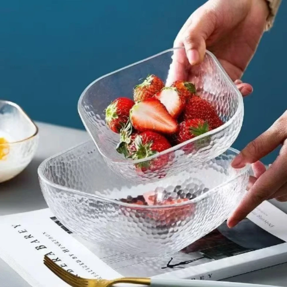 【八块八发两只】碗锤纹水果沙拉碗厨房透明玻璃碗大号饭碗甜品碗