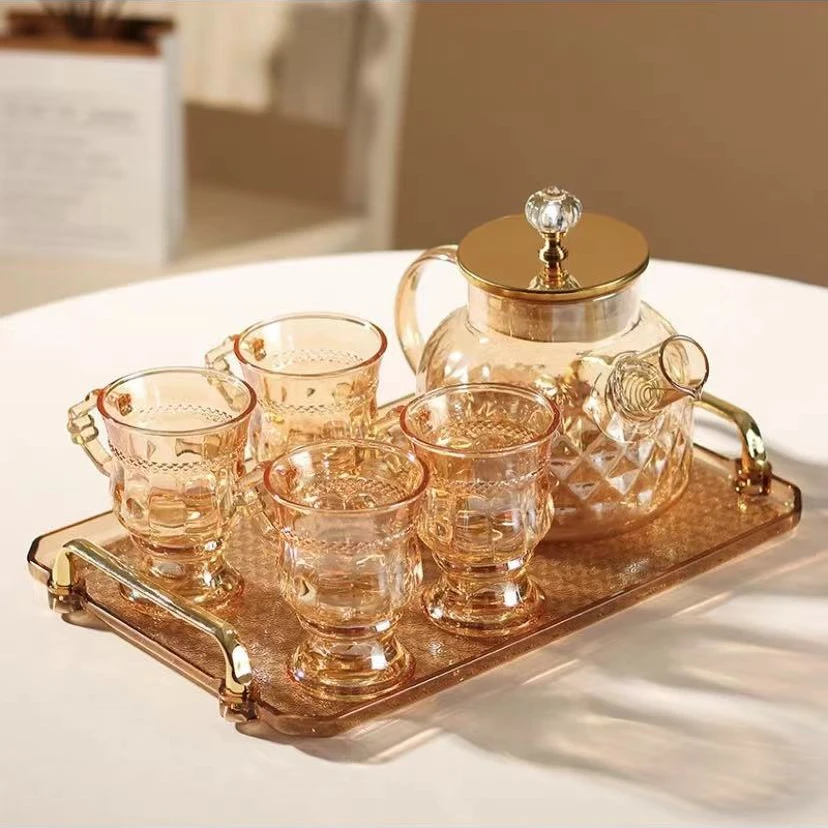 琥珀欧式轻奢高档水具套装家用煮茶套装一壶四杯送托盘