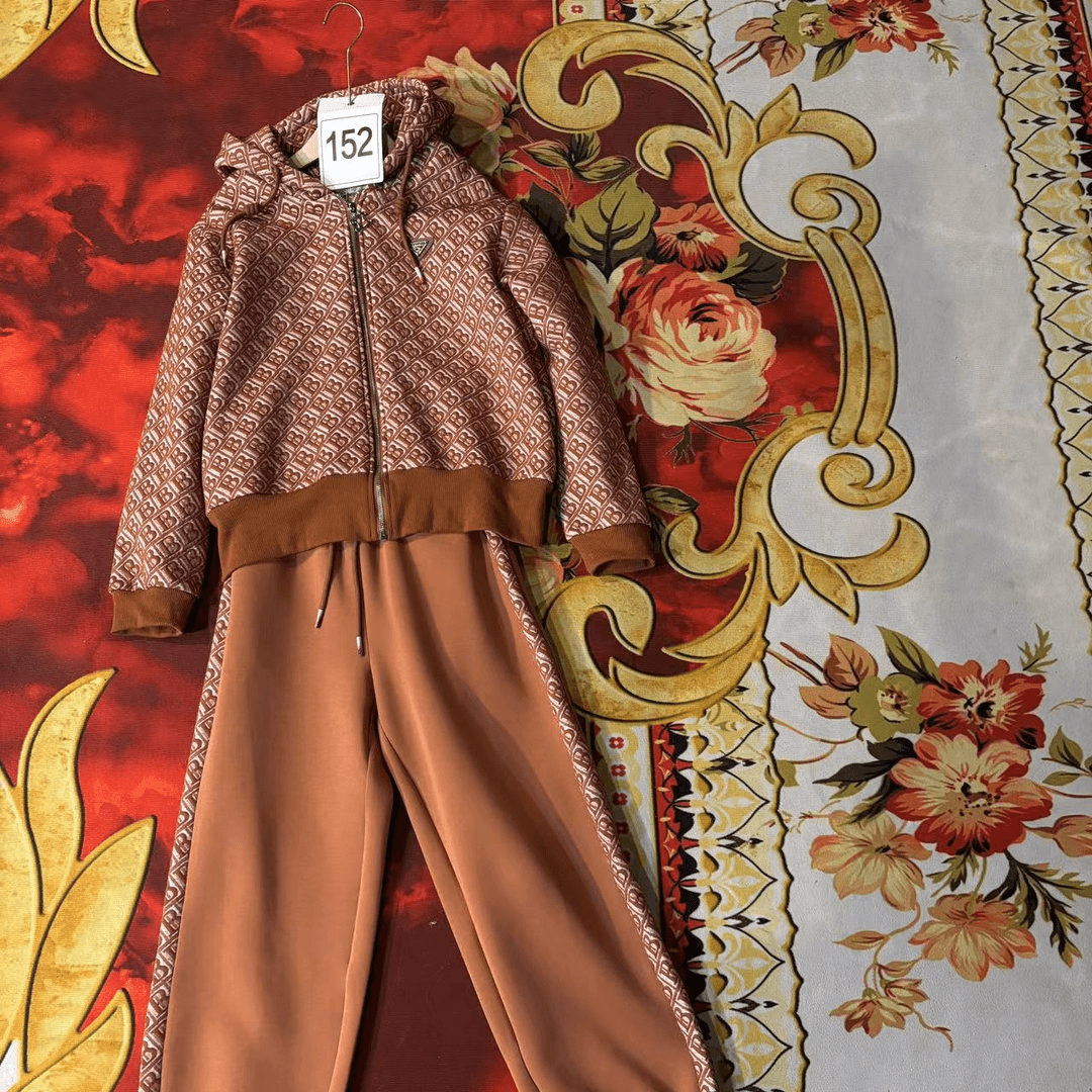 潮奢潮流上新套装运动休闲男女同款深咖色图案时尚宽松套装-152