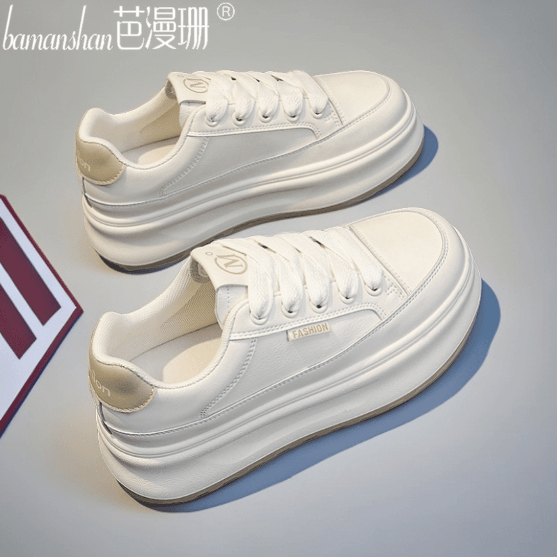 芭漫珊春秋款小白鞋女厚底2024新款运动休闲鞋韩版百搭透气板鞋