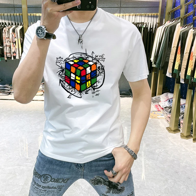 男士短袖t恤2025新款帅气品质男装修身百搭印花半袖潮流帅气圆领T