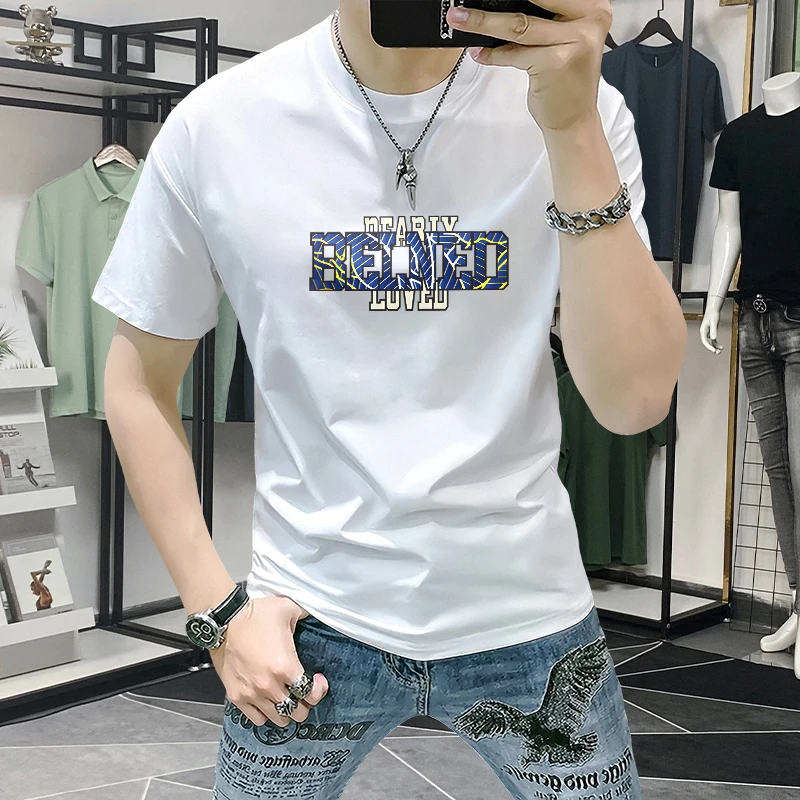 男士T恤短袖2025新款夏季潮流时尚休闲印花半袖帅气男装修身圆领T