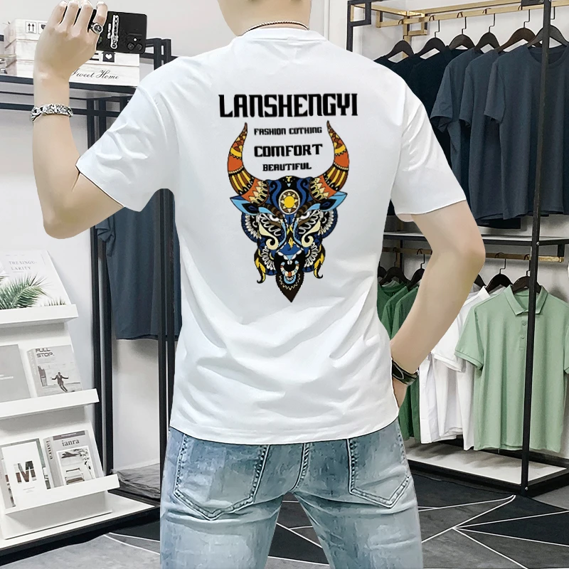 短袖t恤男款爆款2025新款夏季潮牌男装衣服时尚百搭印花半袖圆领T