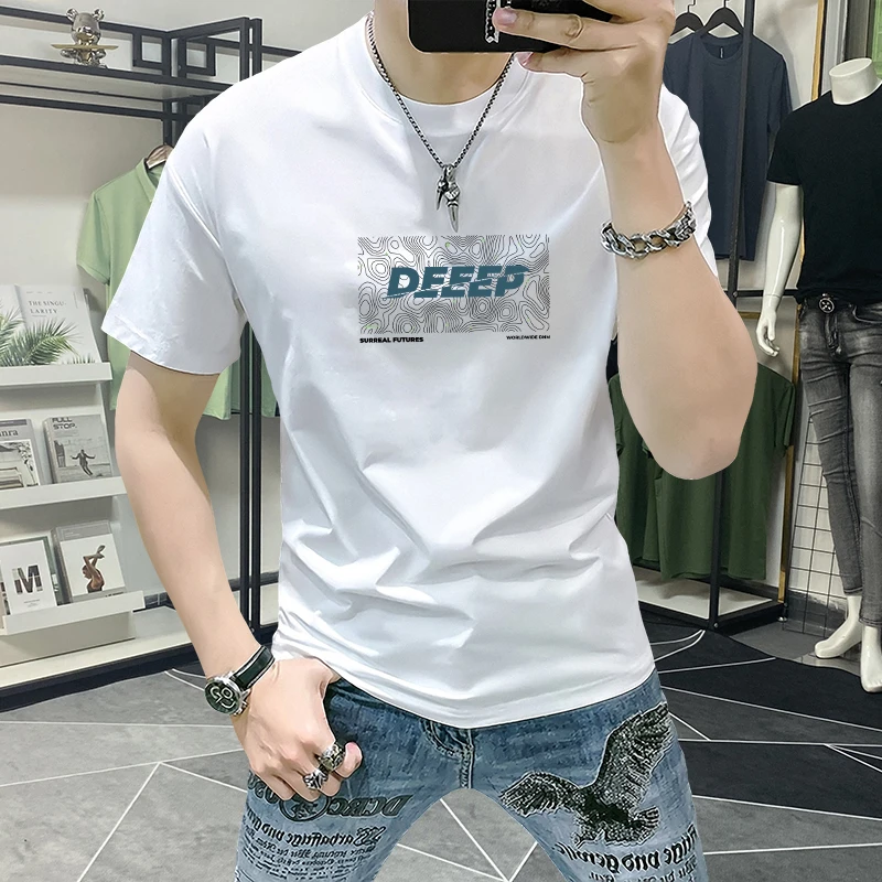 短袖t恤男款爆款2025夏季新款潮流时尚印花半袖休闲百搭品质圆领T