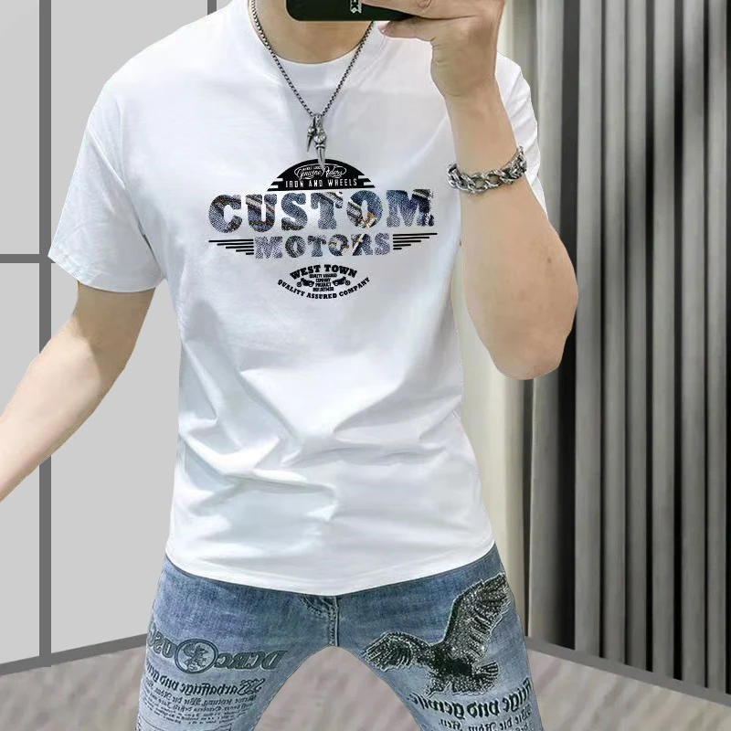 男士短袖t恤2025新款夏季潮流印花半袖衣服男装青年帅气圆领体恤T